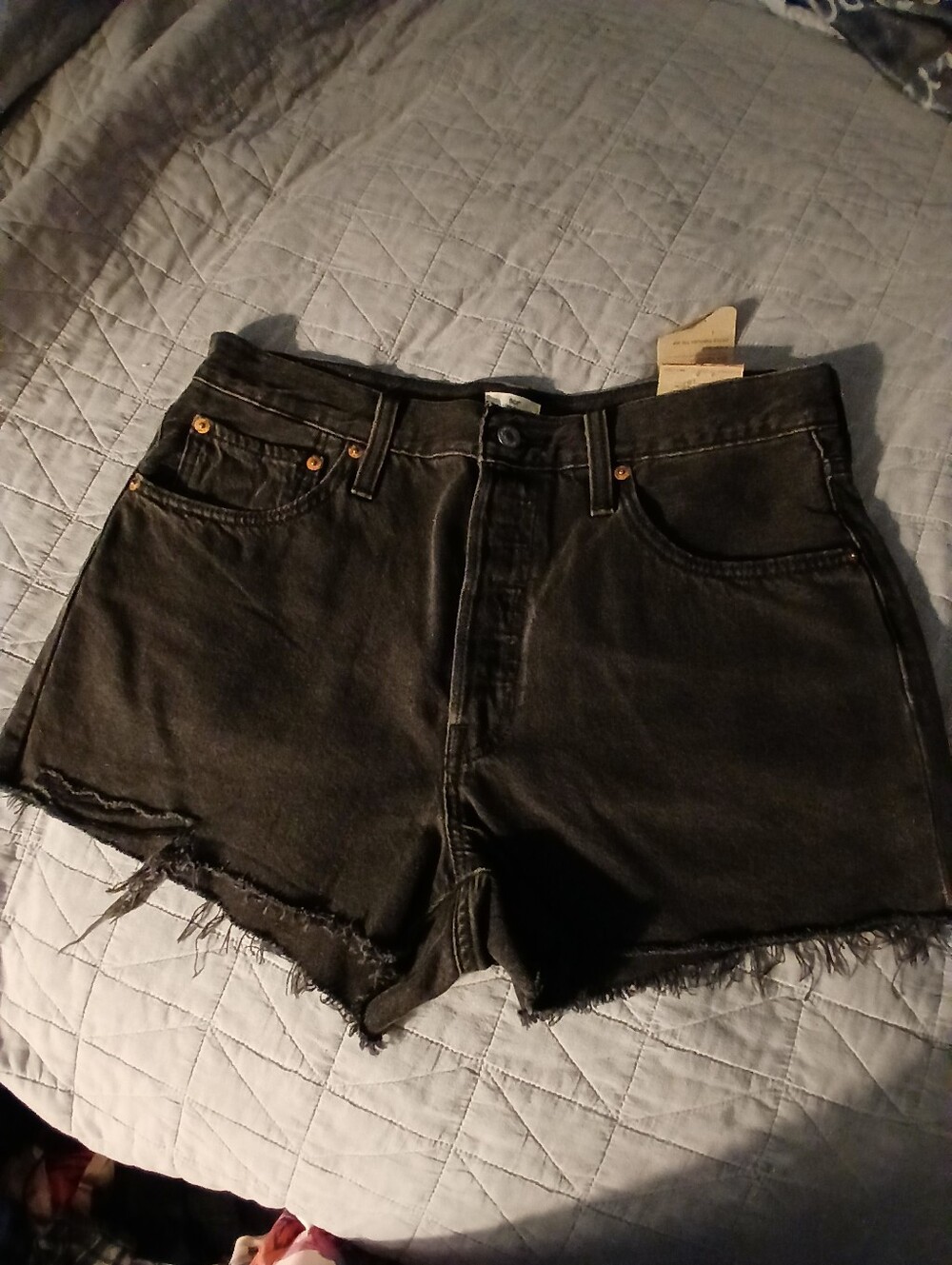 Levi's 501 Black Distressed Frayed Hem Denim Shorts